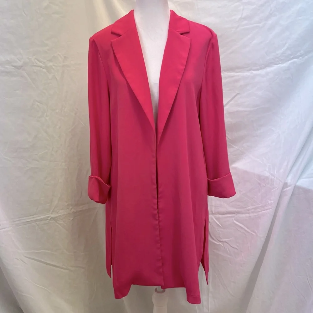 Joseph Ribkoff hot pink, lightweight, extra long blazer. - Picture 2 of 11